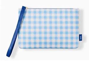 light blue and white gingham patterned IPSY Glam Bag wristlet pouch.‎ thumbnail 1