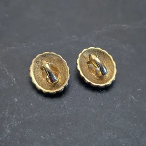 Vintage Clip On Earrings Elegant Glam Dark Green with Gold Tone Statement Halo thumbnail 6
