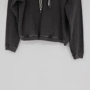 Aerie Women's Ribbed Cropped Hoodie Charcoal Gray Size Small Oversized Casual thumbnail 3