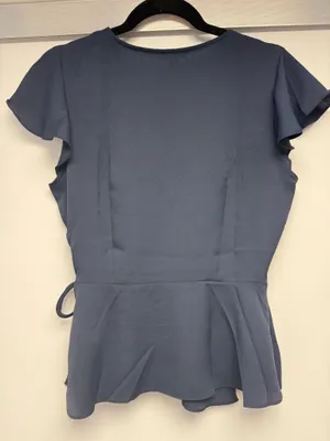 Tommy Hilfiger Navy Wrap Peplum Blouse with Flutter Sleeves thumbnail 2