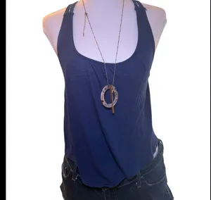 Blue Crochet Lace Back‎ Tank Top Womens Medium Boho Racerback Flowy Festival thumbnail 5