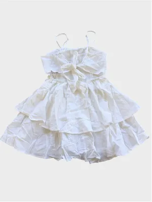 Size S Halara 100% Cotton Tie Back Ruffled Tiered Mini Dress White thumbnail 3