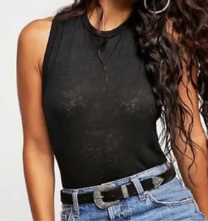 Free People Intimately All the Time Linen Blend Black Tank Top Sleeveless Shirt thumbnail 1