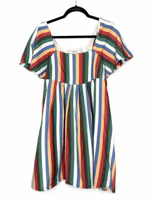 Madewell Festival Stripe Square Neck Mini Dress Rainbow Babydoll Y2K Feminine S thumbnail 2