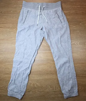 Athleta Cabo Linen Jogger Pants Women 8 Gray 100% Linen Drawstring Zip Pockets thumbnail 1