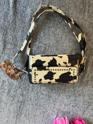 Pony Print Studded Crossbody Bag - Black & White thumbnail 2