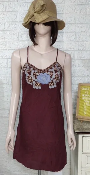 Blue Rain Slip Dress Maroon Periwinkle‎ Embroidered Boho Hippie Indie Lined-XS thumbnail 1