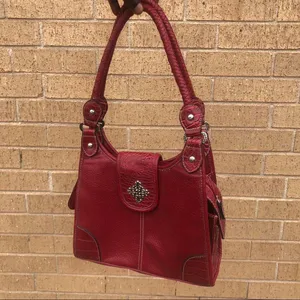 Vintage Y2K 90s 2000s Whimsygoth Grunge Red Shoulder Leather Hand Bag Purse Braided Strap Measurement in pics thumbnail 3