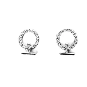 Circle‎ CZ Stud Earrings | White Gold Plated Silver thumbnail 2