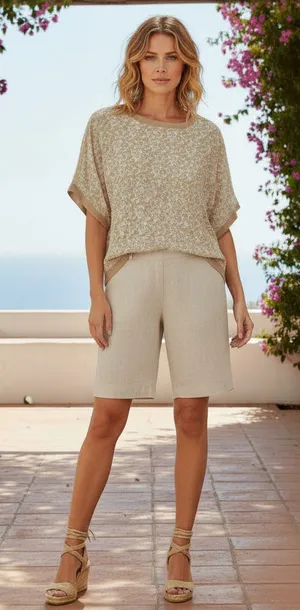 Easel Short Dolman Sleeve Tee Size L (oversized 28” PTP) Beige White Floral thumbnail 1