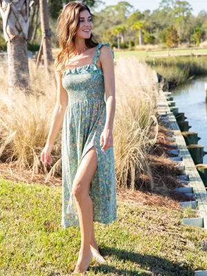 Natural Life Megan Floral Smocked Midi Dress with Ruffle Straps Size Small thumbnail 2