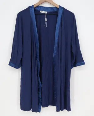 Bearsland Robe Womens XL Open Front Navy Blue Satin Trim New Without Tags thumbnail 1