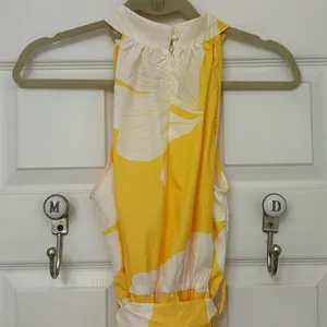 SHEIN Yellow And White Halter Jumpsuit with Waist Tie thumbnail 5