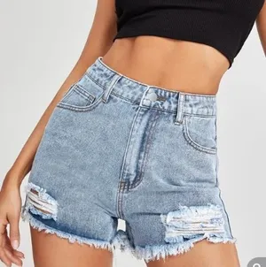 SheIn High Waist Ripped Raw Hem Denim Shorts thumbnail 1