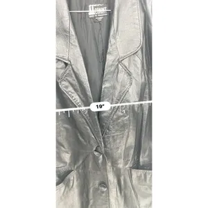 Vtg WOMENS COMINT LONG‎ BLACK LEATHER COAT SIZE Medium thumbnail 9