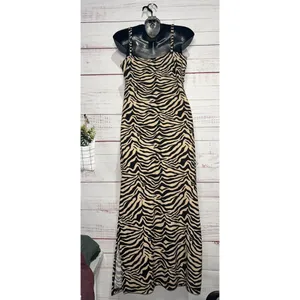 New Zebra Print Cut Out Maxi Dress Women's XL thumbnail 3