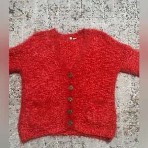 Anthropologie Moth sweater Red Emilie Wool blend Fuzzy Oversized button Size S thumbnail 3