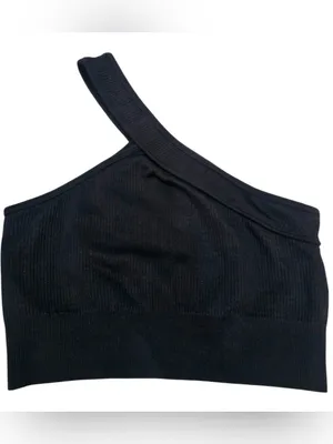 One-Shoulder Ribbed Black Crop Top or Activewear Bra thumbnail 3
