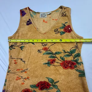 24 Karat Floral Beaded V-Neck Tank Top Size L thumbnail 6
