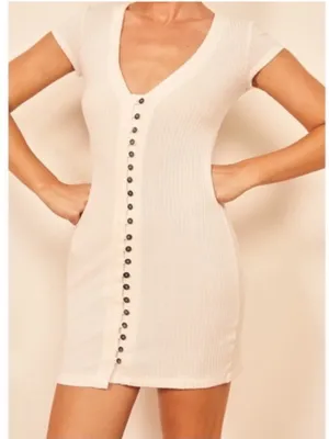 Reformation Ryder Ribbed Mini Dress size Small White $118 thumbnail 2