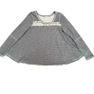 Free People‎ Women's Medium Lacey Love Blue/White Striped Sweater thumbnail 3