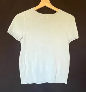 a‎ new day blue short sleeved knit top women's size small shirt vintage design thumbnail 1