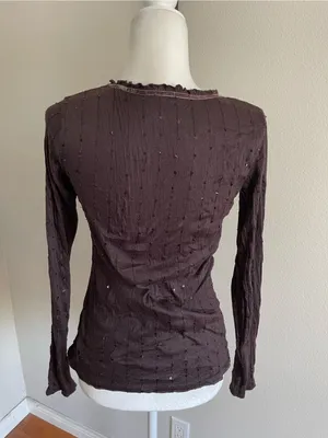United Colors of Benetton Dark Brown V-Neck Long Sleeve Top thumbnail 5