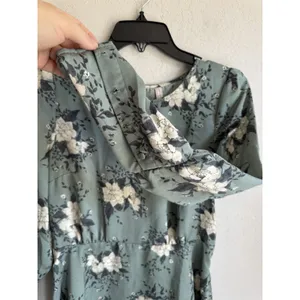 NWT Free People Sage Green White Floral Long Sleeve A-Line Mini Dress Womens 4 thumbnail 3