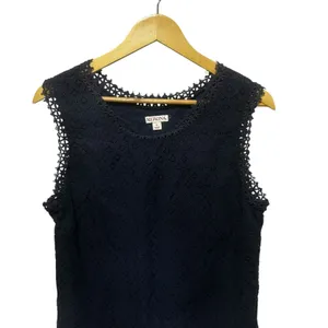 Merona Women‎ Cottagecore Boho Lace Shell Top Large Black Sleeveless Eyelet Trim thumbnail 4