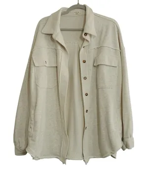 POL Size Large Cream Shacket French Terry Oversized Button Down Fall‎ Cozy Layer thumbnail 1