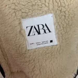 Zara womens large faux leather faux sheapling jacket pleather coat cold thumbnail 3