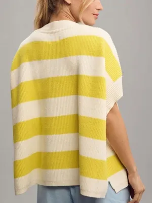 Anthropologie Maeve V Neck Sweater Tee Oversized Yellow Striped Size Extra Small thumbnail 2