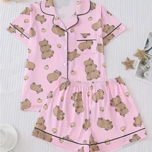 Pink Teddy Bear Pajama Set with Piping Details thumbnail 1