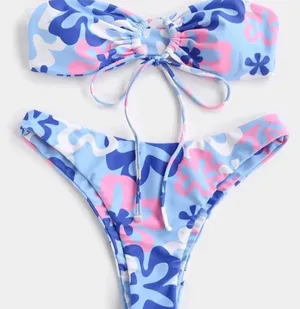 SheIn Floral Bandeau Tie Front Bikini Set thumbnail 1