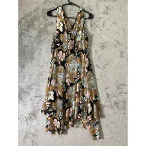 Vintage Y2K Floral Handkerchief Hem Dress Sleeveless Cowl Neck Boho‎ Midi 12 thumbnail 3
