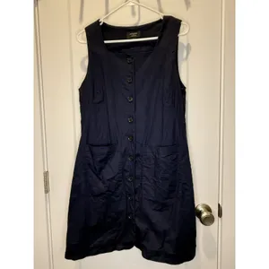 Women’s Banana Republic Linen Blend Button Dress Square Neck Large Navy Blue thumbnail 2
