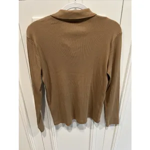 Vintage 90s Y2K Lauren Ralph Lauren Ribbed Polo Shirt Lace Up Camel Tan Heritage thumbnail 4