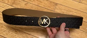 Michael Kors Monogram Black Belt with Gold Logo Buckle thumbnail 1