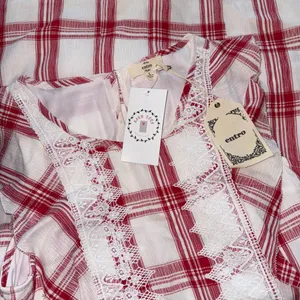 Entro NWT Boutique Red and White Plaid Dress with Lace Detail thumbnail 14