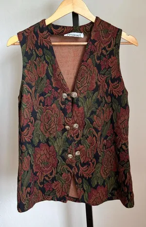 Vintage Amanda T Leaf Floral Vest Small Fall Autumn thumbnail 1