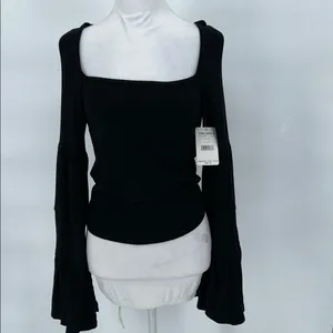 Free People Black Long Sleeve Top Babetown Black Bell Sleeve Size Small thumbnail 3