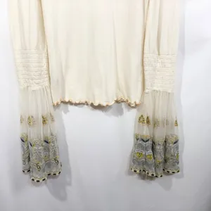 Free People Small Top Ivory Embroidered Bell Sleeve‎ Flared Boho Dramatic 696 thumbnail 13