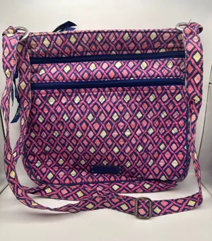 Vera Bradley Katalina Crossbody Bag Pink Blue Diamond Pattern‎ Quilted Boho Chic thumbnail 1
