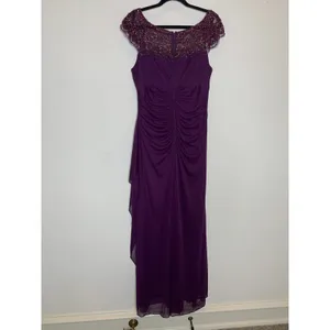 Xscape Purple Eggplant Beaded Bodice Formal Long Dress Gown Sz 14 Ruched Back thumbnail 7
