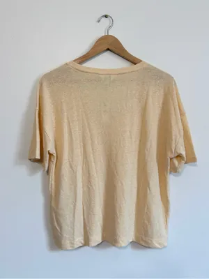 NWT Banana Republic Linen Blend V-Neck Shirt Size Medium light pastel yellow new thumbnail 5