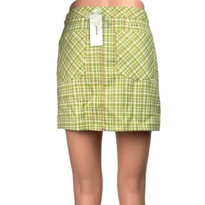 Urban Outfitters NWT Green Plaid Checkered Wrap Buckle Straight Mini Skirt Sz XS thumbnail 5