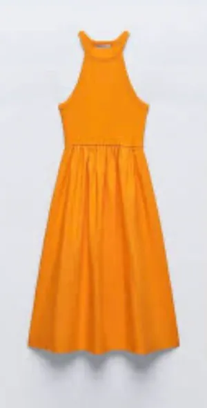 Zara Orange Combined Midi Dress Size S thumbnail 1