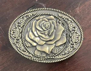 Metal rose belt buckle rocker western thumbnail 1