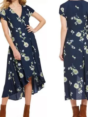 Free People Lost in You Floral Midi Dress Button Hi-lo Navy Blue Size Small S thumbnail 2
