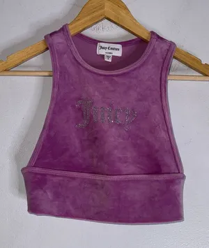 juicy couture Small Crop‎ Bling Crop Top Velour Sport Bra Lollipop Pink CP thumbnail 1